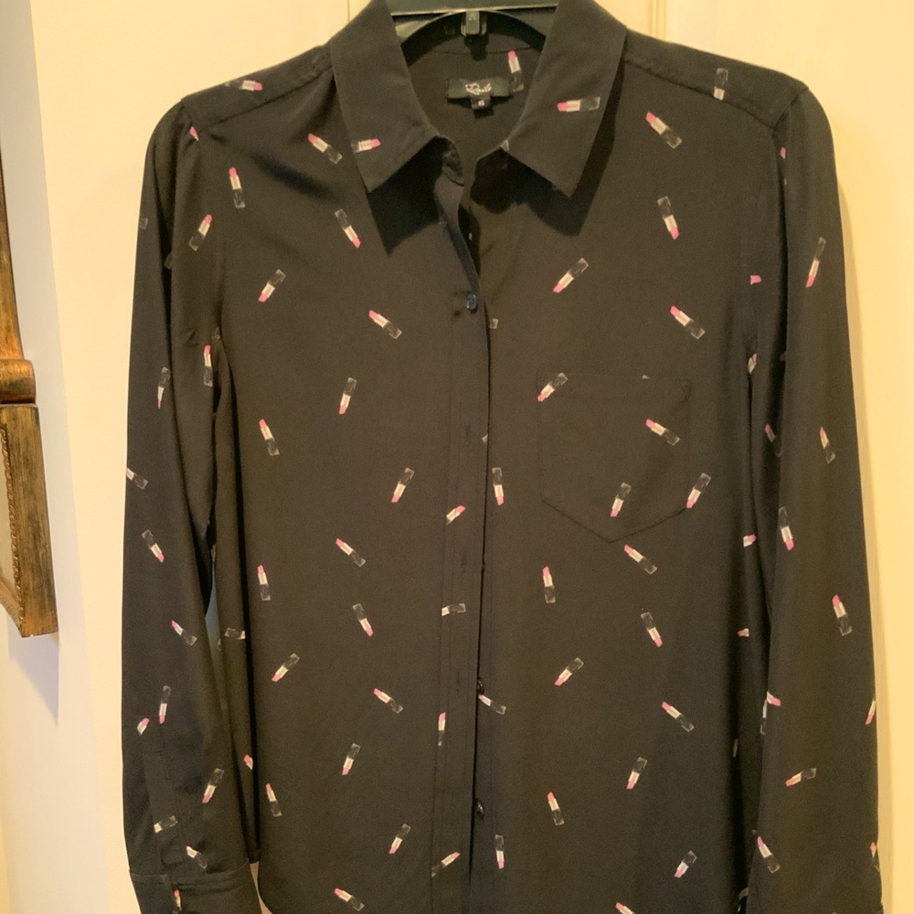 Rails Brand Black Silk Lipstick Button Up Blouse - image 1